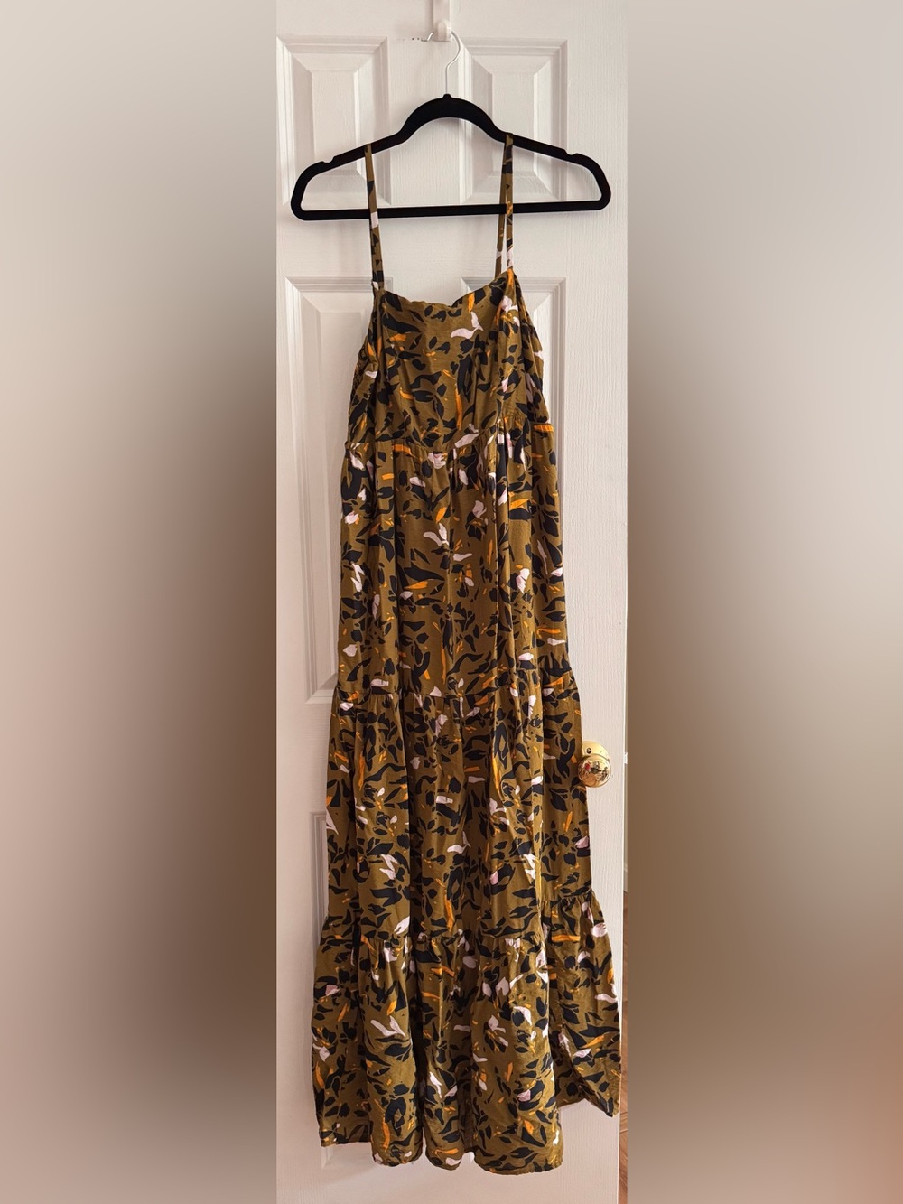 Nine West Olive Green Abstract Print Tiered Maxi Skirt